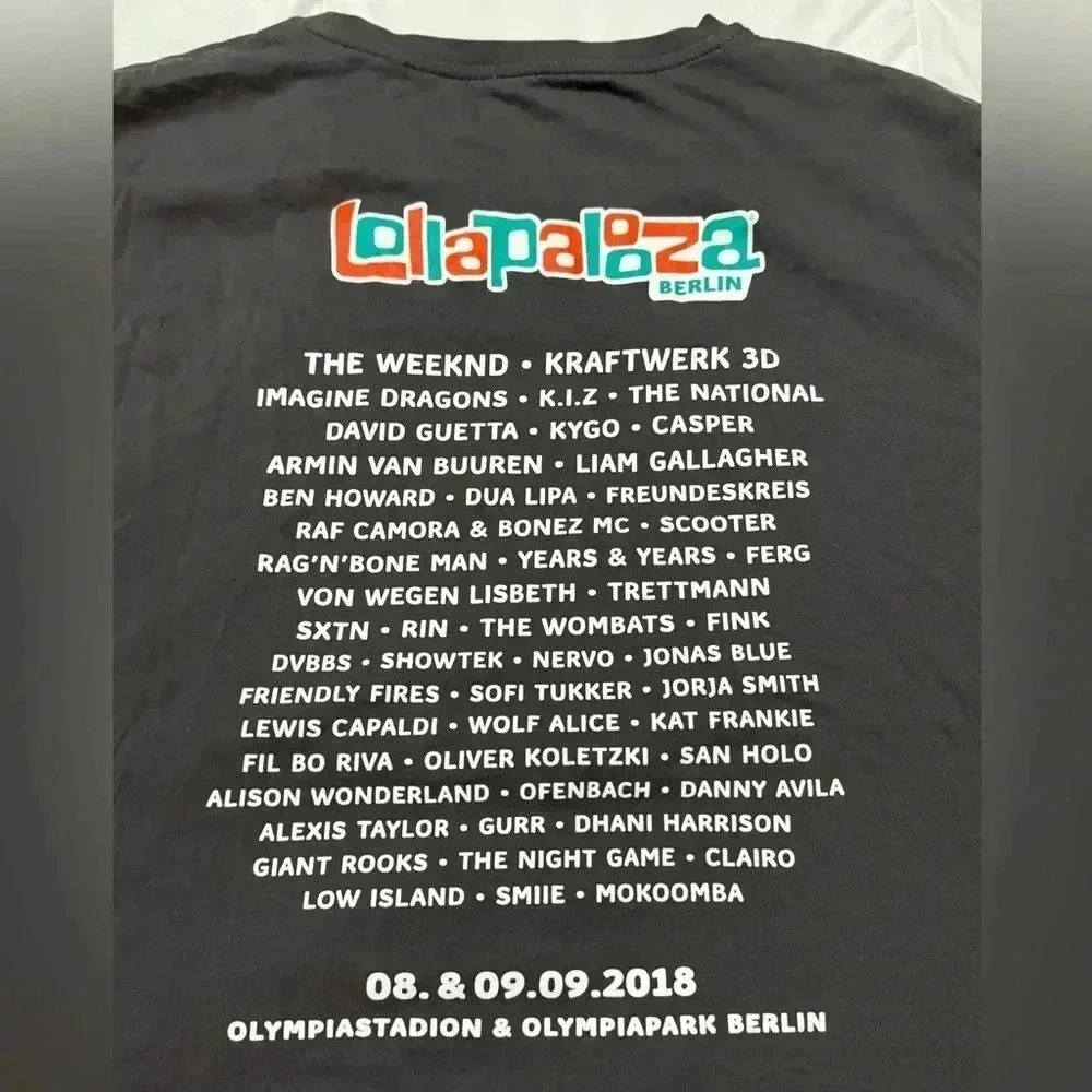 Lollapalooza T-Shirt Berlin 2018 Unisex XL EUC 100% Organic Cotton Music Concert - Picture 7 of 10